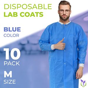 Camici Medici Monouso per Adulti, Confezione da 10, Blu, SMS, Lunghezza al Ginocchio, 60 GSM, per Ospedali e Uniformi - Product Image 2