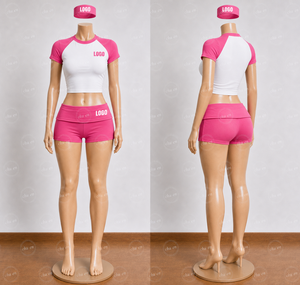 High Quality <strong>Women's</strong> Summer for Lounge <strong>Sets</strong> Fold Over <strong>Shorts</strong> Headband LOGO High Cotton <strong>Shirts</strong> Solid Pattern Knee 2 Pieces <strong>Set</strong> - Product Image 2