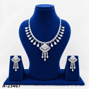 <b>Silver</b> Plated Ethnic Tassel <b>Necklace</b> <b>and</b> <b>Earring</b> <b>Set</b> for Women Wedding & Anniversary Jewelry with Zircon A-23467 - Product Image 1