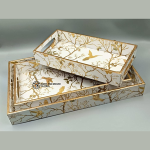 ชุดถาดเคลือบ MDF งานฝีมือแบบกำหนดเอง ถาดไม้ซ้อนกันได้แบบยั่งยืนพร้อมลายพิมพ์พฤกษศาสตร์ ถาดตกแต่งสำหรับบ้านแบบขายส่ง - Product Image 1