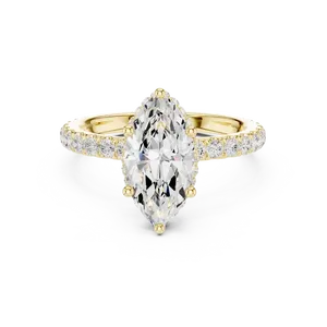 Anillo de oro unisex de lujo con un diamante de laboratorio de corte marquesa de 1.5 quilates y halo oculto, regalo especial de compromiso. - Product Image 1