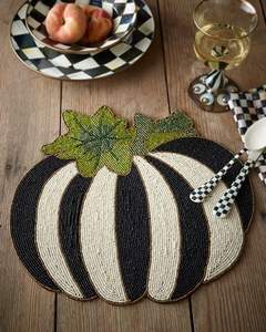 Mantel individual con forma de calabaza, diseño a rayas en blanco y negro, resistente al calor, para Halloween, Acción de Gracias, comedor, cocina, al por mayor - Product Image 1