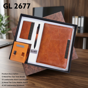 Premium 4 Piece Corporate Gift <b>Set</b> With A5 Leatherette <b>Notebook</b> <b>Pen</b> Card Holder <b>And</b> Metal Mobile Stand For Office Events - Product Image 6