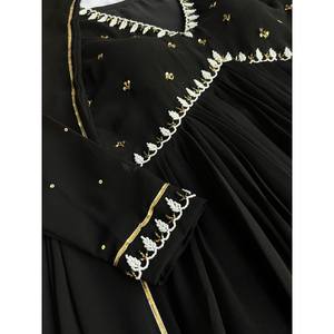 ATRACTIVE GEORGETTE MOTI TRABAJO A MANO ALIA CUT GON BOTTOM CON DUPATTA NEGRO - Product Image 6