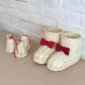 Calcetines navideños de ratán, botas de Papá Noel, adorno tejido a mano para decoración de fiestas navideñas, venta al por mayor - Product Image 2