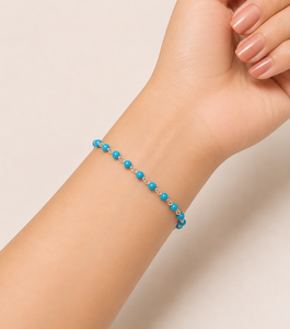 Natural Turquoise <b>Beaded</b> <b>Bracelet</b> 925 Sterling Silver Minimalist Gemstone Jewelry, Handmade Blue Stone <b>Bracelet</b> for Women. - Product Image 2