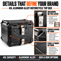 Top Case Moto 45L en Alliage d'Aluminium Étanche Rigide pour Vente en Gros Directe Usine