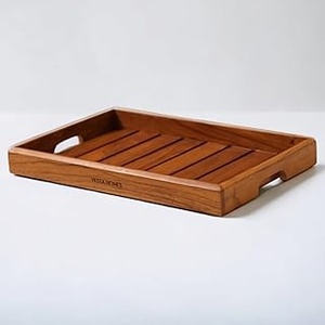 Plateau en bois minimaliste à bords ondulés, fabriqué à la main en bois massif, pour le petit-déjeuner et le thé - Product Image 6