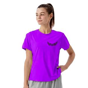 T-shirt à col rond pour femme bleu clair avec broderie logo, respirant, coupe classique, manches courtes, couleur unie, haut de yoga - Product Image 3