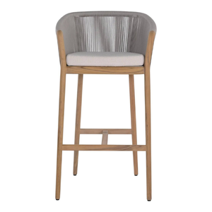 Modern Wood Bar <b>Stool</b> <b>With</b> Gray Woven <b>Back</b> And Cushion For Dining Area Restaurant - Product Image 1
