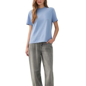 Camiseta de Algodón Lisa para Mujer, Cuello Redondo, Manga Corta, Informal, Básica, con Logotipo Personalizado, Venta al Por Mayor, OEM - Product Image 3