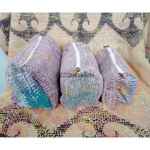 100% Pure Cotton Kantha Fabric Tassel Zipper Closure Boho Style Eco-Friendly Durable Lightweight Cosmetic Organizer - Product Image 3