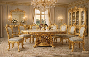 Classic Carved <strong>Baroque</strong> Inspired Dining Room Furniture Luxury <strong>Gold</strong> Dining <strong>Table</strong> Set Customized Dining <strong>Table</strong> with Chairs Australia - Product Image 4