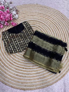Designer Aari Work And Original Mirror Work 9 Patta Space Silk <b>Saree</b> With Embroidery And Original Mirror Work Space Silk Blouse - Product Image 1