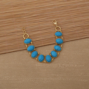 Natural Turquoise Bohemian Brass 18K <b>Gold</b> Plated Handmade Chain & Link <b>Adjustable</b> Statement <b>Bracelet</b> for Women - Product Image 4
