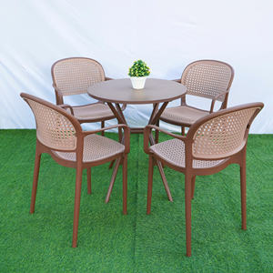 Full Brown Colored High-End Wicker-Imitation Molded Plastic <b>Chair</b> Armrests-Waterproof Outdoor Dining Garden <b>Chair</b> for <b>Relaxing</b> - Product Image 1