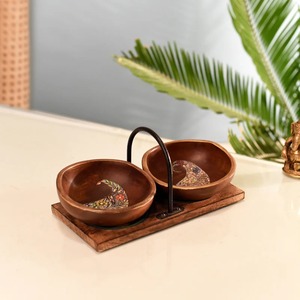 Tazón Doble para Aperitivos de Metal Hecho a Mano con Asa de Metal, Interior Pintado, Ecológico, Tazón Doble para Servir en Fiestas - Product Image 4