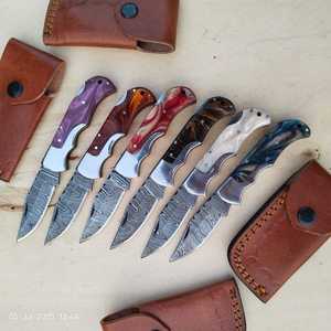 Couteau pliant utilitaire DIY en acier Damas forgé à la main de haute qualité, lame droite, étui en cuir, couteau personnalisable OEM - Product Image 4