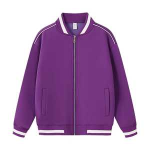 Blouson bomber décontracté unisexe violet personnalisé avec fermeture éclair intégrale et bordure côtelée rayée - Product Image 2