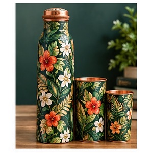Botella de Agua de Cobre con Mandala Bohemio Ornamentado y Tazas a Juego, Set de Bebidas Portátil para Viaje - Product Image 4