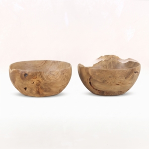 Bol en racine de teck massif fait main, bord naturel, récipient décoratif en bois, bol à fruits rustique, plat de service artisanal, centre de table en bois. - Product Image 1