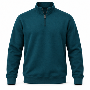Sweat-shirt en molleton à col montant pour homme, couleur vert-bleu foncé, coupe classique, couleur unie, vêtement décontracté d'automne - Product Image 1