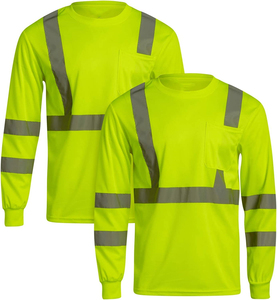 Chemises de travail à manches longues à col rond de haute qualité, personnalisables avec logo, séchage rapide, bande réfléchissante, impression numérique haute visibilité, best-seller - Product Image 1