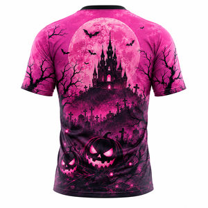 เสื้อยืดกราฟิกฮาโลวีนลายพิเศษสำหรับผู้หญิง สีดำชมพู ลายฟักทอง บ้านผีสิง ค้างคาว ดีไซน์พิมพ์ลาย 3 มิติ แบบระเหิดสี แขนสั้น แฟชั่น - Product Image 3
