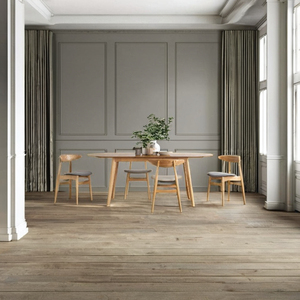 Dining Chair Malaysian <b>Oak</b> Bentwood Back Fabric Seat Contemporary <b>Light</b> Grey Home Restaurant Cafe Hotel - Product Image 1