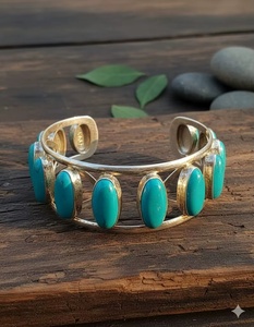 H.A. Bracelet de luxe ajouré réglable en argent et pierre naturelle turquoise, fait main, pour femmes, hommes, unisexe, cadeau de fête - Product Image 6