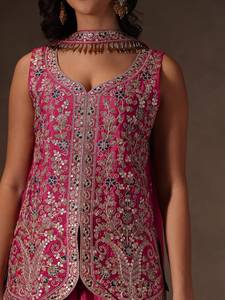 Designer Party Wear Sequence Coding Embroidery Work Viscose Chinon <b>Top</b> With Bottom And Dupatta Fully Stitched Ready To Wear Set - Product Image 5
