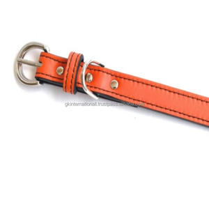 Tan Genuine Leather <b>Dog</b> Collar Double Adjustable Comfortable Padded <b>dog</b> pet collar with nickel hardware - Product Image 3