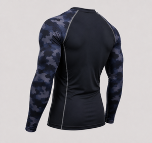 Haut de compression à manches longues pour homme, séchage rapide, pour entraînement sportif et fitness, motif camouflage bleu - Product Image 5