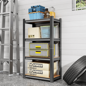 Adjustable Height 4-Layer Storage <b>Rack</b> <b>for</b> Kitchen <b>Garage</b> & Storage Room Black Wooden Shelf Requires Assembly - Product Image 6