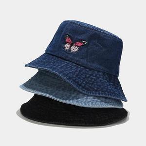 Sombrero de Pescador de Mezclilla con Bordado de Mariposa, Unisex, Casual, de Moda para Primavera/Verano, para Adultos - Product Image 1