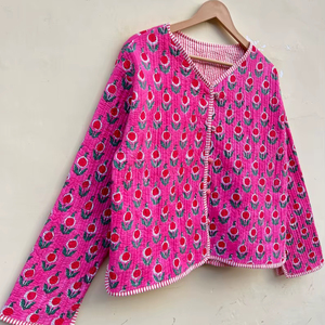 Rajasthan Handmade 100% Cotton Eco-Friendly Quilted Anti-Wrinkle Breathable Quick Dry Front Pocket <b>Covered</b> <b>Button</b> Autumn Winter - Product Image 1
