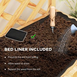 Cama de jardín elevada de madera natural, Estructura de trepiadizo, Estante colgante para plantas de techo, Orificios de drenaje, Revestimiento para cama de jardín, Vallas, Trepiadizos y Puertas - Product Image 2