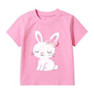 Camisetas de Algodón 100% para Niñas Pequeñas, Cuello Redondo, Estampado de Pájaros de Dibujos Animados, Manga Corta con Volantes, Anti-Pilling, Transpirables, Venta al Por Mayor - Product Image 5
