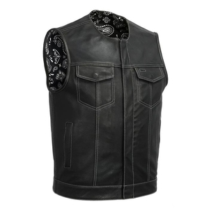 Gilet en cuir véritable pour homme avec fermeture à boutons, style motard, vêtement d'extérieur pour l'automne - Product Image 3