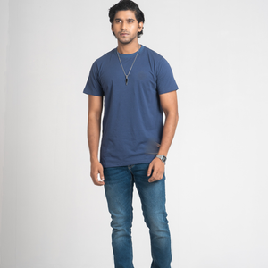 Men's dark blue nonwoven round neck <b>tshirt</b> <b>polyester</b> cotton fabric <b>tshirt</b> for men for regular use in summer made in Bangladesh - Product Image 1