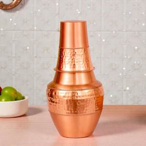 Carafe à eau en cuivre avec couvercle, réutilisable, écologique, design classique pour table de chevet, chambre à coucher, cadeaux - Product Image 1