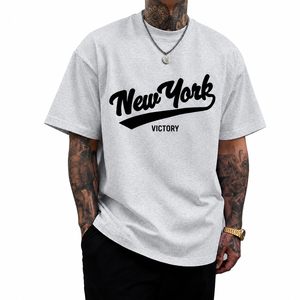 T-shirt imprimé New York Victory pour hommes, coton premium, coupe ample, streetwear urbain tendance - Product Image 1