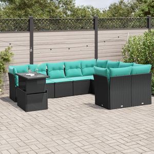 Ensemble de canapés de jardin en polyrotin noir avec coussins, 10 pièces, mobilier d'extérieur au design contemporain pour usage extérieur - Product Image 1