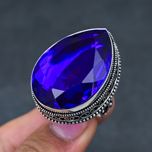 Anillo de Tanzanita Azul Facetada, Hermoso y Popular, Hecho a Mano, Chapado en Plata de Ley 925, Estilo Pera, Joyería Vintage de Primera Calidad - Product Image 3