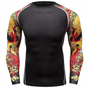 Men's Full Sleeve Rash Guard Black With Red Yellow Dragon Print Quick Dry Polyester <b>Compression</b> <b>Shirt</b> - Product Image 1