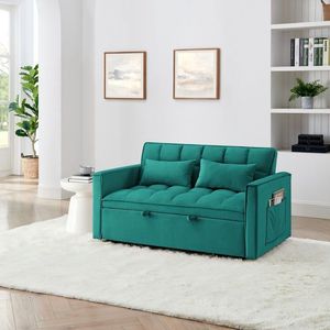 Modern 54.33-Inch Versatile <b>Foldable</b> <b>Sofa</b> <b>Bed</b> Velvet Pull with Adjustable Back in 3 Lengths Green Color - Product Image 6
