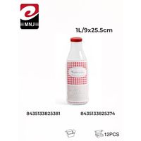 Botella de Vidrio Redonda de 12U 1L de Calidad Premium con Tapa de Rosca, Impresión de Calcomanía en la Superficie, Modelo 825374, de España, para Uso en Bebidas