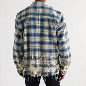 High quality Men's Purple Black Plaid Flannel <b>Shirt</b> Long Sleeve Casual Turn-down Collar 100% Cotton Autumn Wear - Product Image 5