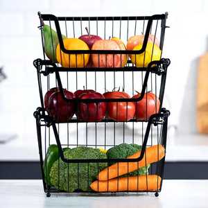 Square Black Metal Wire <b>Storage</b> <b>Basket</b> with Tall Wooden Handle Iron Mesh Picnic Hamper for Kitchen Fruit <b>Vegetable</b> Organizer - Product Image 5