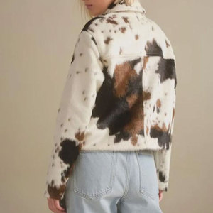 Women Stylish <b>Cow</b> <b>Print</b> Leather Look Custom Logo Knitted Breathable Chains Jacket Fashion Casual Outerwear - Product Image 2